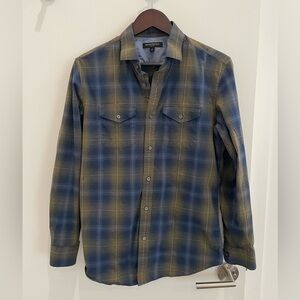 Banana Republic Blue and Olive Plaid Button Down Shirt